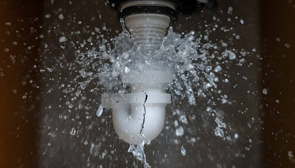 Broken light bulb exploding with water splashing around it.